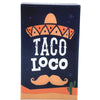 A dark blue box featuring a stylized orange sombrero and the text TACO LOCO.