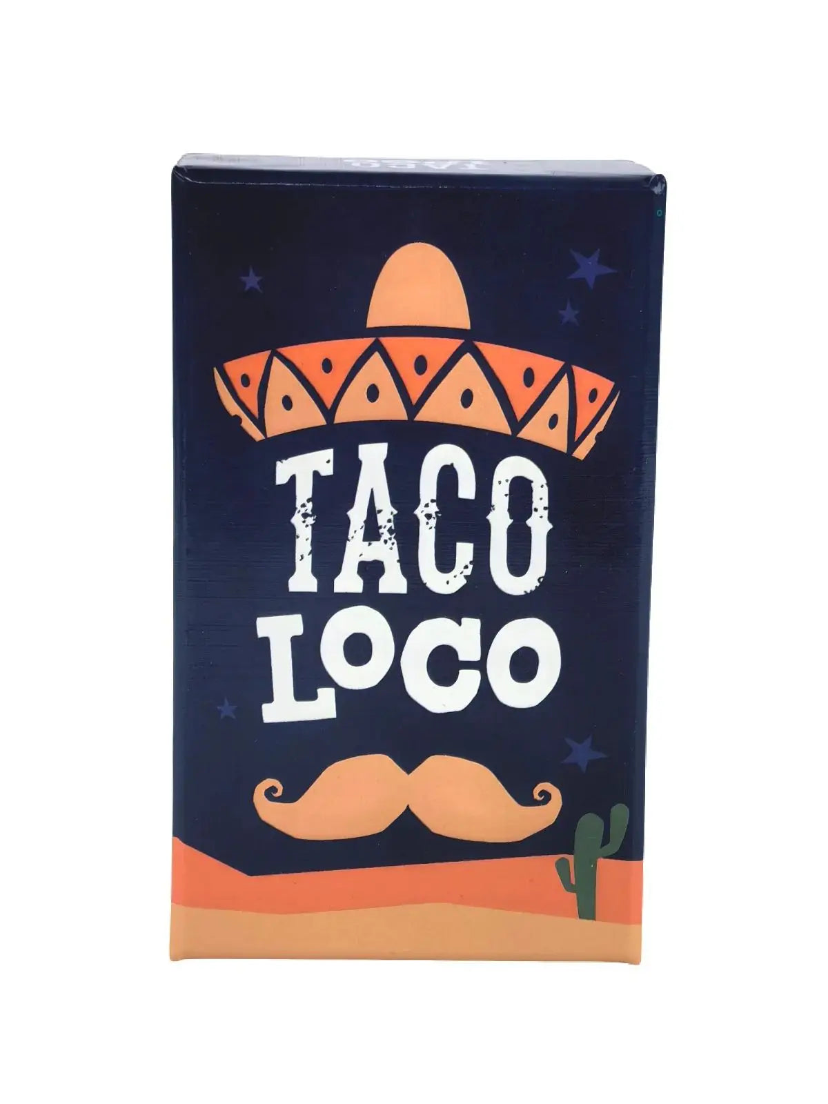 A dark blue box featuring a stylized orange sombrero and the text TACO LOCO.