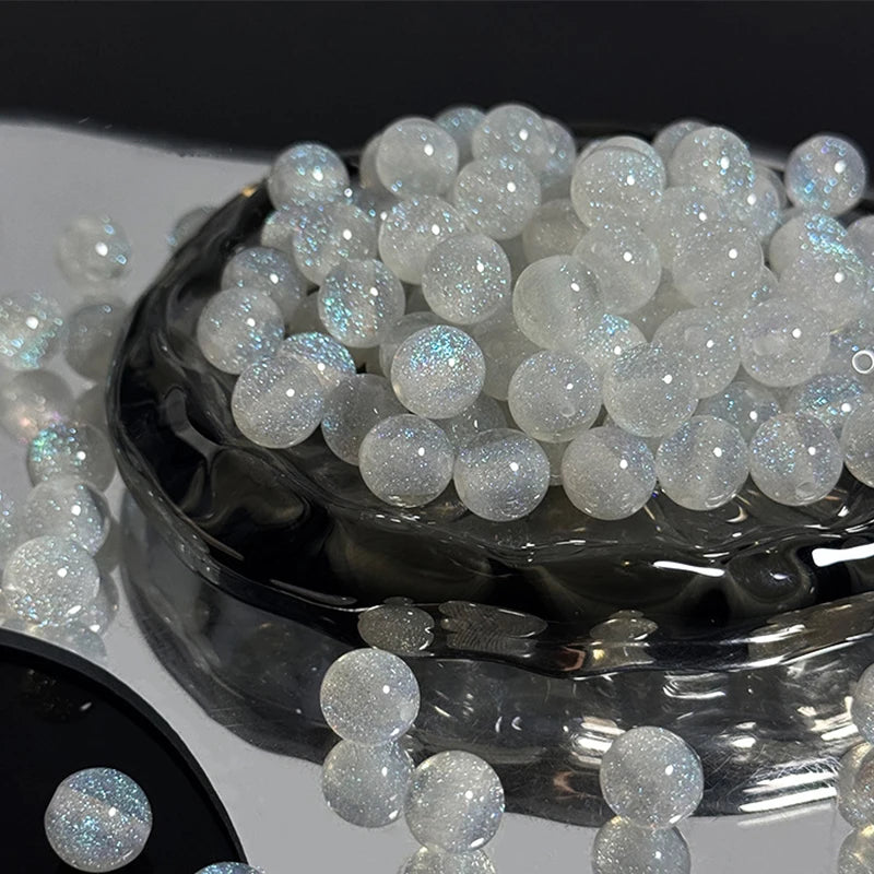 Fine Flashing Resin Beads, Round Loose Beads for Jewelry Making