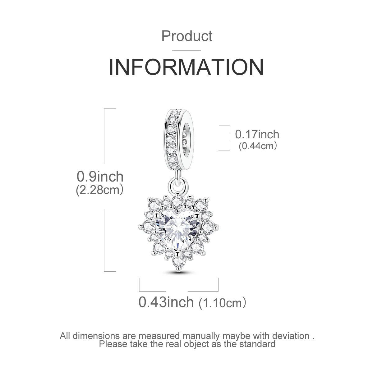 925 Sterling Silver Heart Charm Beads for Bracelets and Necklaces