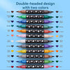 A collection of double-headed art markers featuring various colors and designs, including brown, green, blue, purple, pink, y