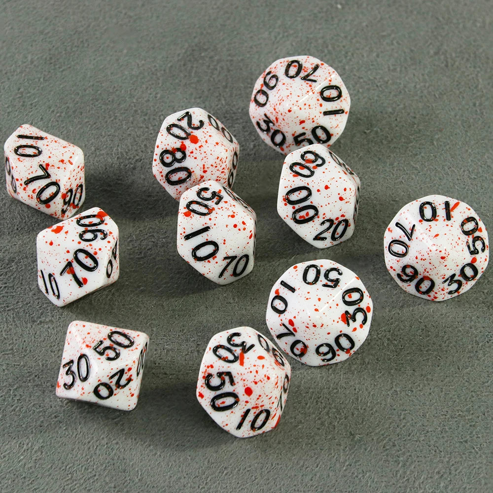 Opaque White Polyhedral Dice Set with Blood Effect for Tabletop RPGs