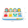A white Montessori pop-up animal toy featuring six colorful, hide-and-seek animals for toddlers.