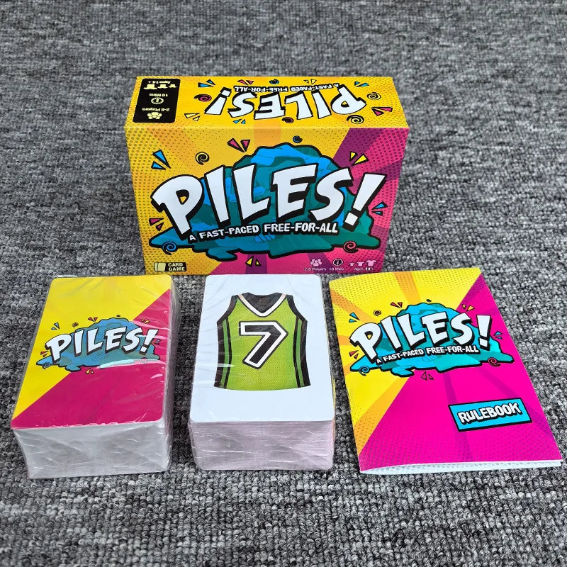 A box of piles folding card set for parties featuring colorful graphics and a basketball design.