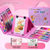 Pink 228 piece art set with easel featuring crayons and drawing book sheets