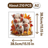 A jigsaw puzzle depicting several small pig figures in a natural setting.