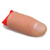 Accessoire de doigt en silicone avec corps rose et pointe rouge.