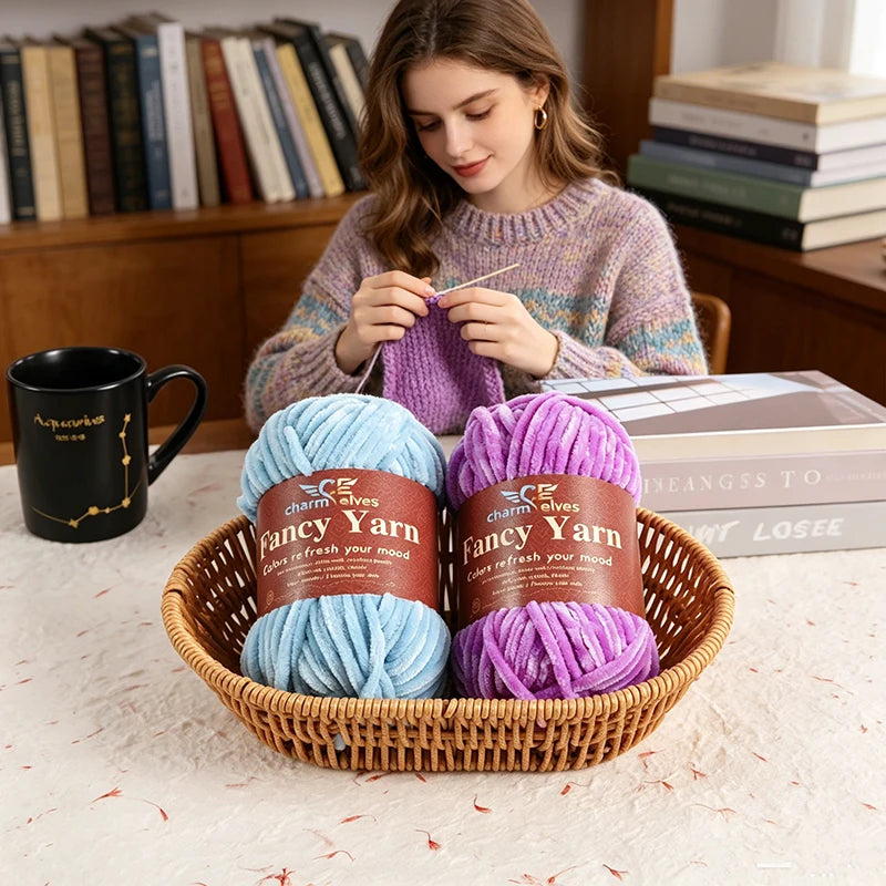 Chenille Velvet Yarn 2-Pack – Soft & Warm for Knitting and Crochet