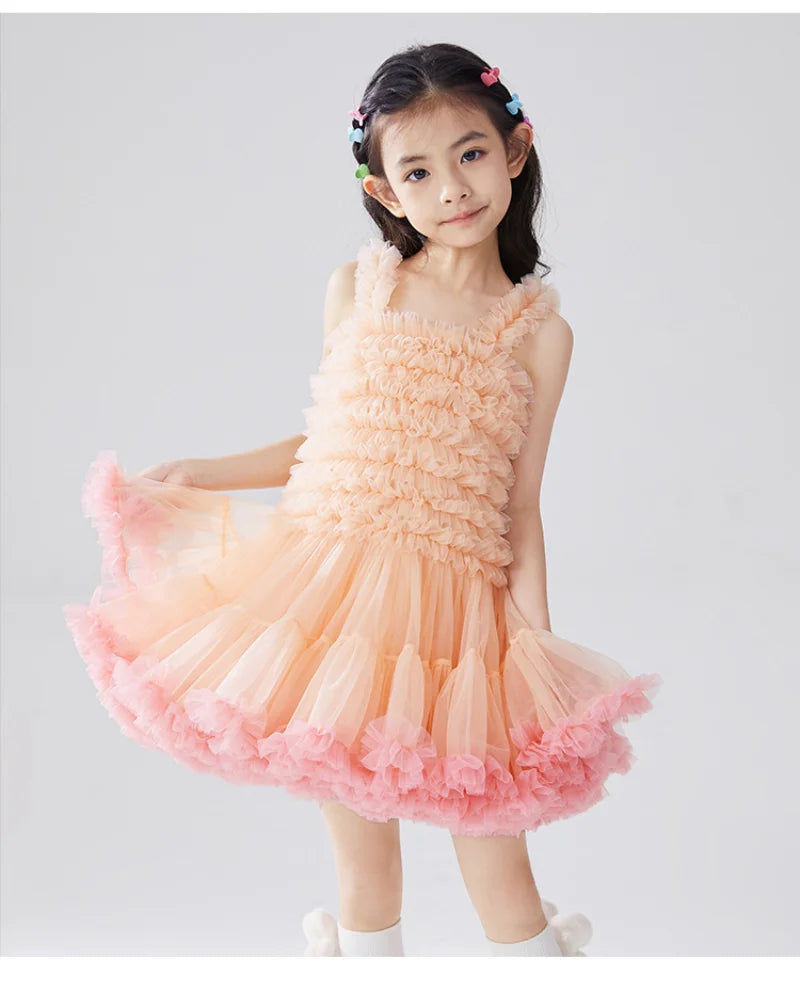 Children's Princess Tutu Dress with Ruffled Ball Gown Design