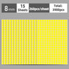 A sheet of yellow round self-adhesive dot labels, with 15 sheets totaling 3900 pieces.