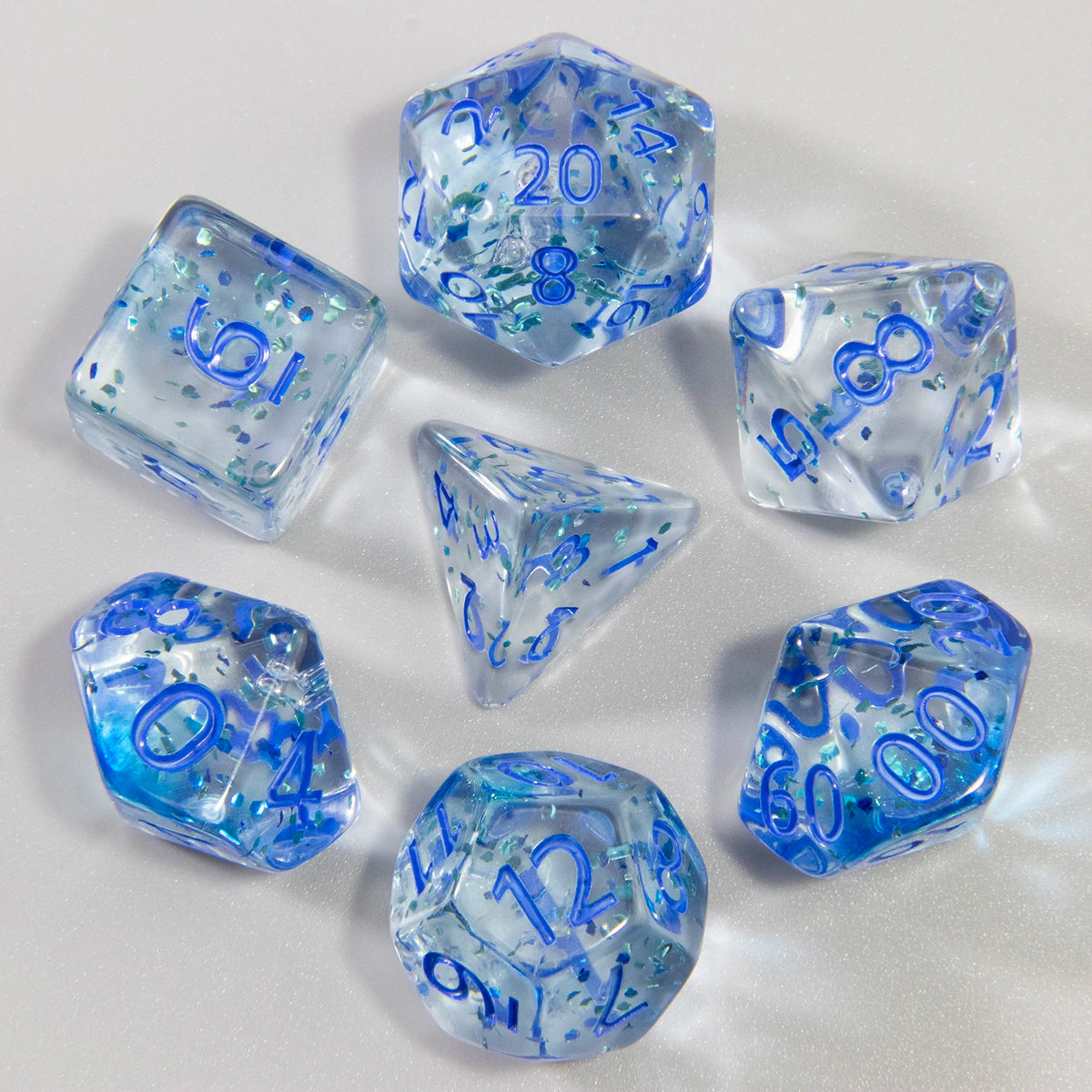 Nebula Effect Polyhedral Dice Set — 7 Transparent Acrylic Dice for D&D and RPGs