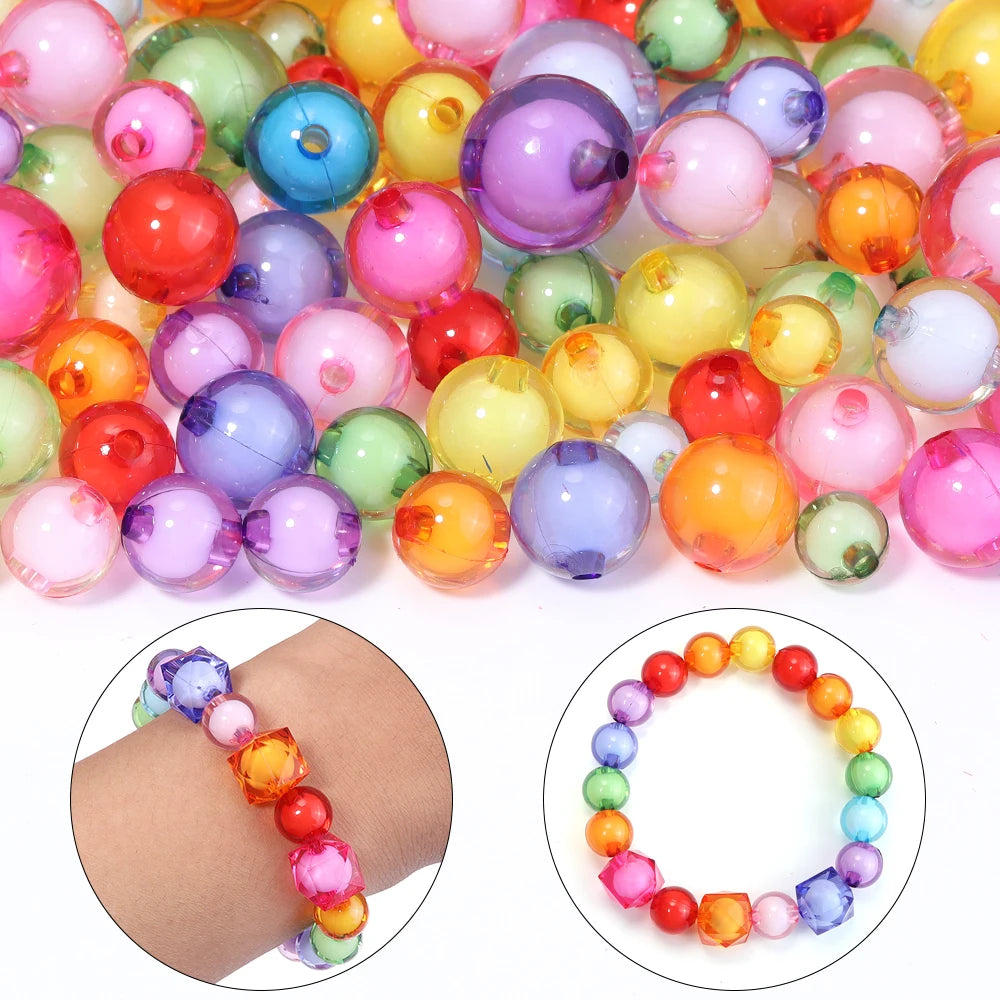 Colorful Round Acrylic Beads - Assorted Sizes for Jewelry Making