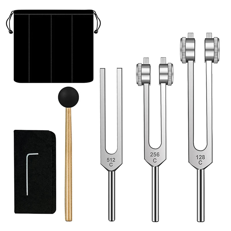 Precision Aluminum Tuning Fork Set for Sound Healing & Meditation (128Hz, 256Hz, 512Hz)