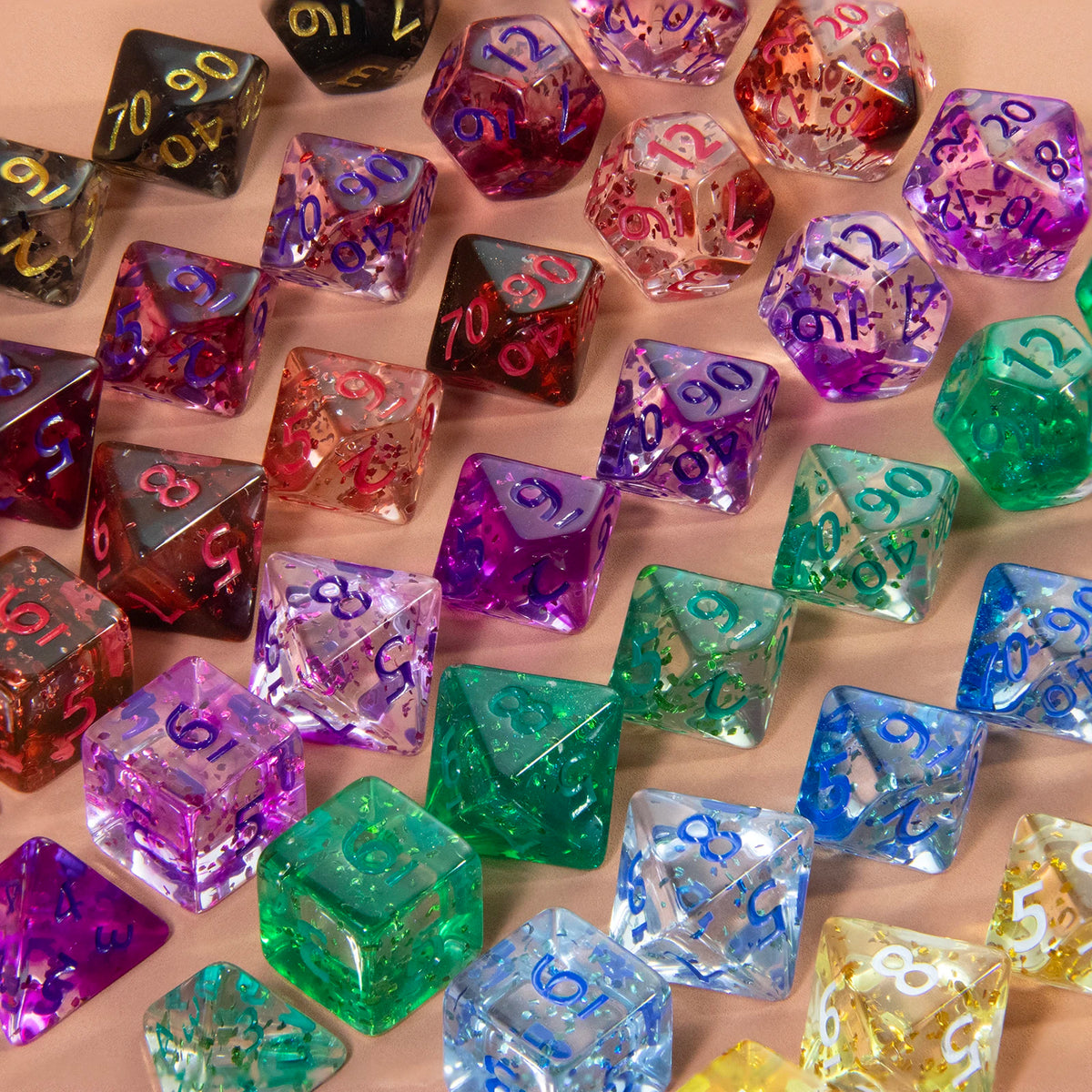 Nebula Effect Polyhedral Dice Set — 7 Transparent Acrylic Dice for D&D and RPGs
