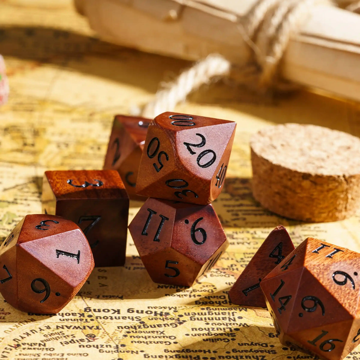 Wooden Polyhedral Dice Set for Tabletop RPGs