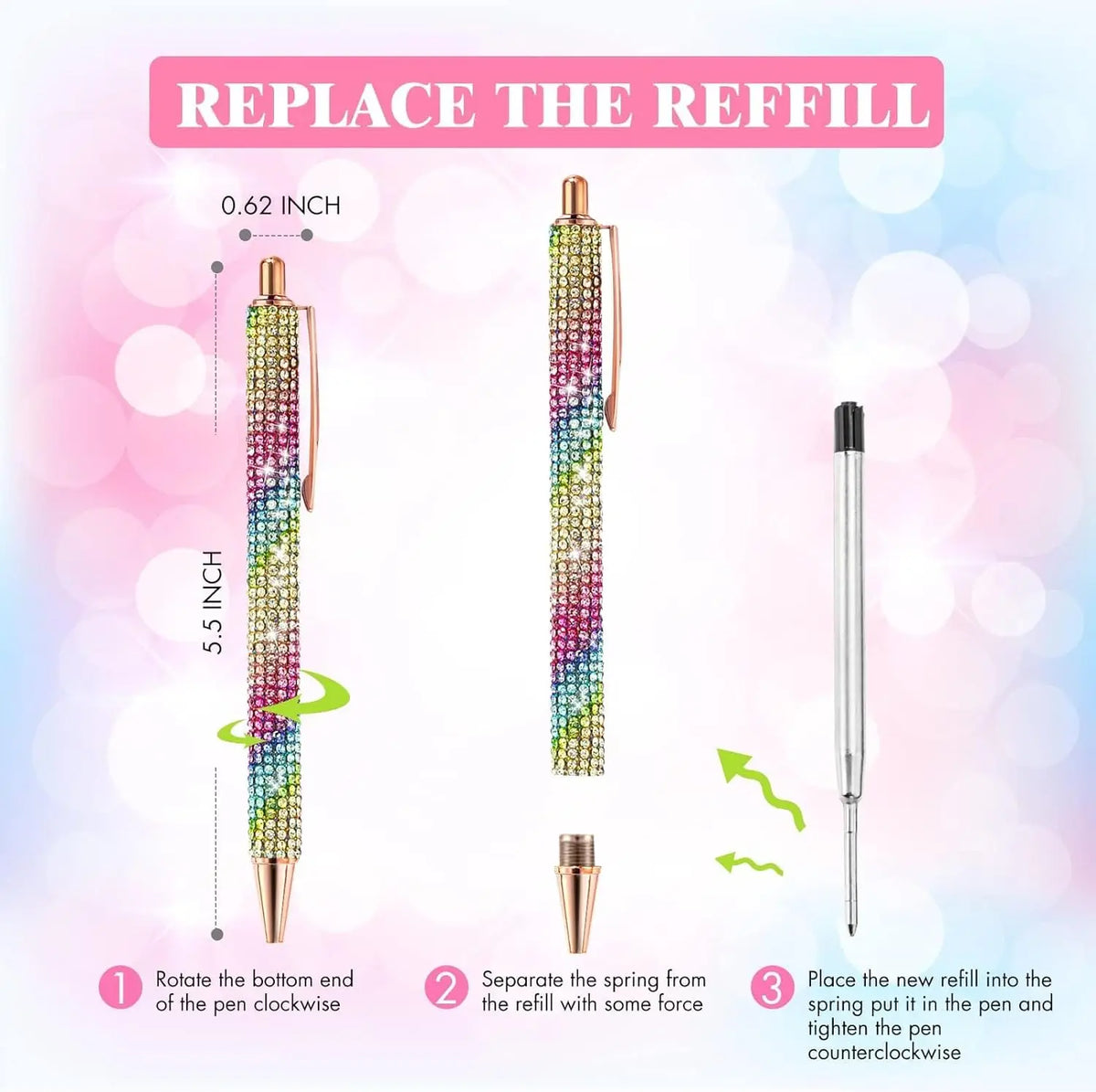 Crystal Rhinestone Ballpoint Pens (Set of 12, Assorted Colors)