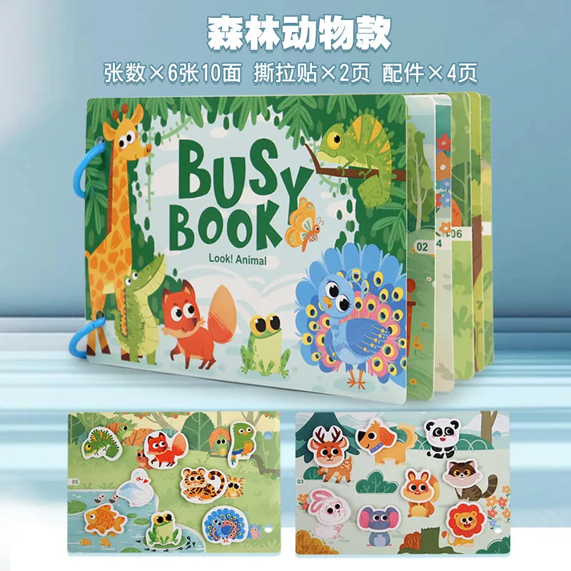 A set of six animal activity books featuring illustrations and reusable stickers for toddlers.