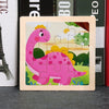 A pink dinosaur puzzle featuring a friendly dinosaur in a grassy outdoor scene.