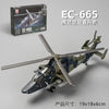 A plastic model kit of an EC-665 helicopter in military camouflage, shown from the side.
