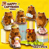 A set of 562 building blocks featuring various capybara figures and accessories.