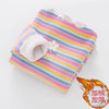 Pink and yellow striped cotton t-shirt with a white floral print