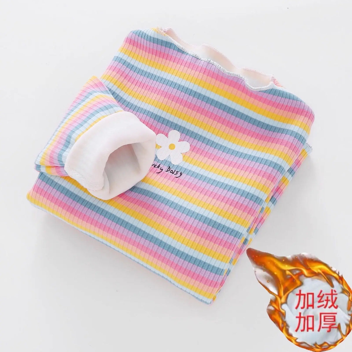 Pink and yellow striped cotton t-shirt with a white floral print