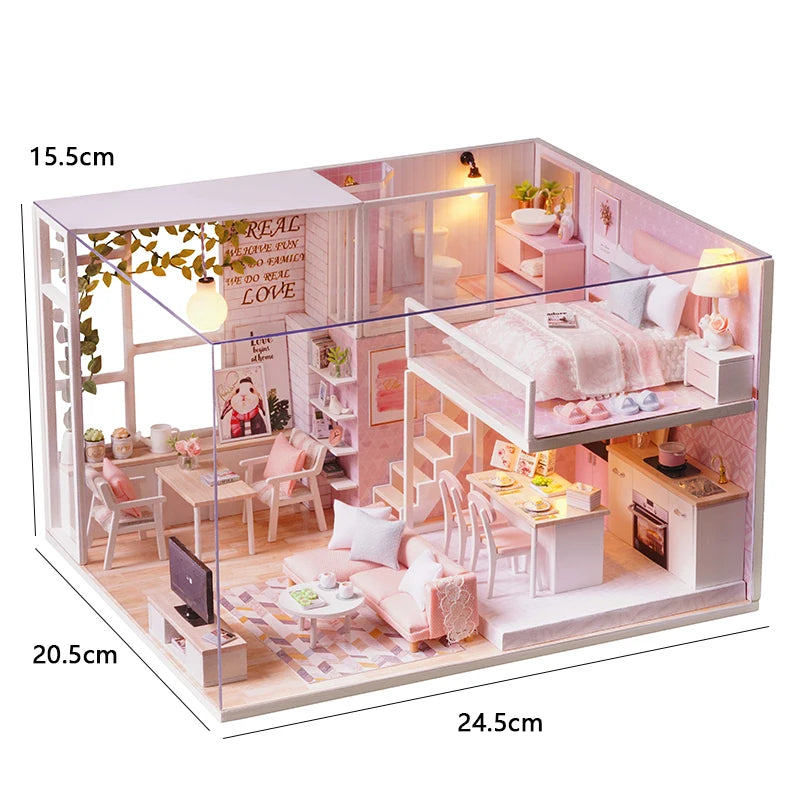 DIY Wooden Dollhouse Kit with Miniature Furniture – 3D Puzzle Craft Set