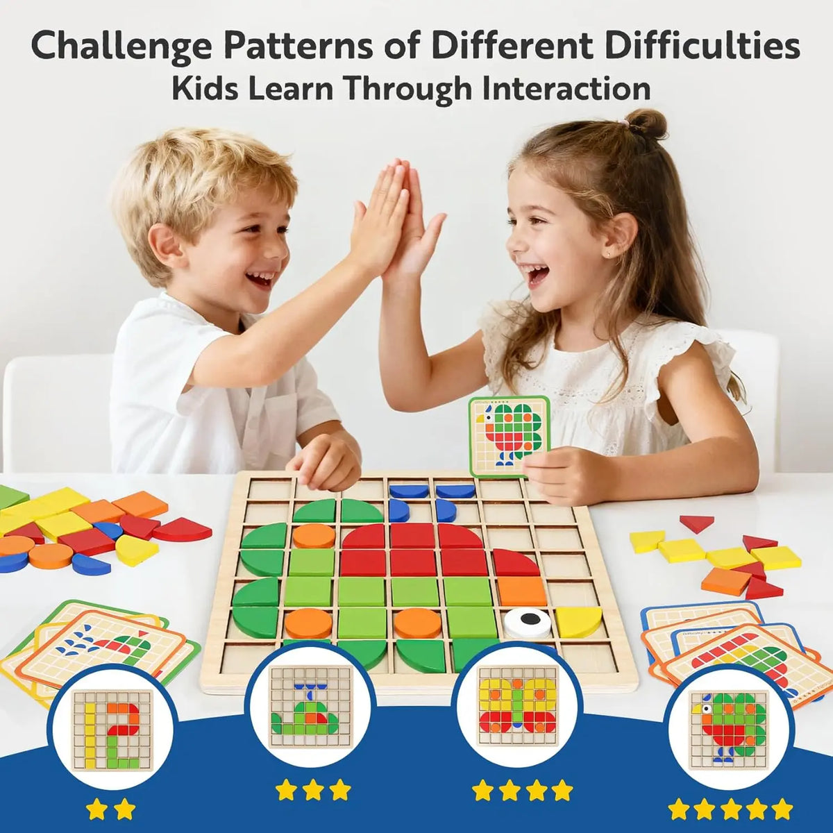 Wooden Mosaic Puzzle Set for Toddlers – Montessori Shape & Color Learning Toy