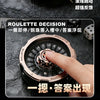Close-up of a rose gold roulette fidget spinner showing the mechanism and a finger interacting with it.