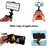 A 360° rotating guitar phone mount used for live streaming and recording, shown in various applications.