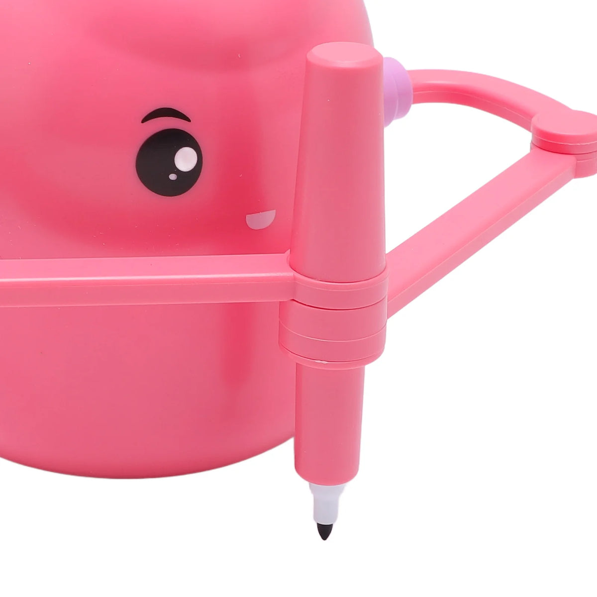 A pink smart drawing robot toy with a face and a handle, designed for interactive STEM learning.