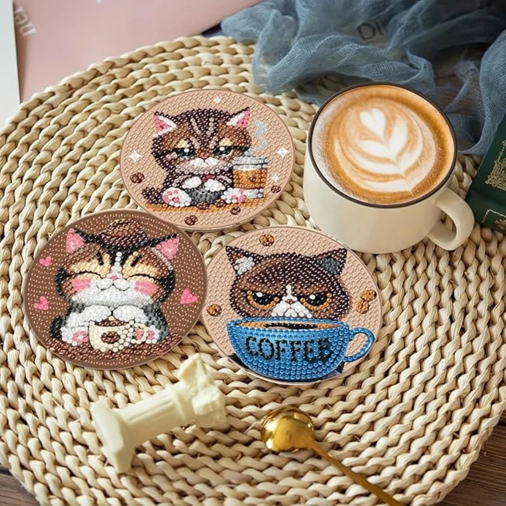 DIY Diamond Art Coasters with Dog Patterns and Holder
