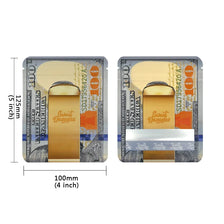 A pair of small, gold-colored mylar bags designed to be smell proof and reusable.
