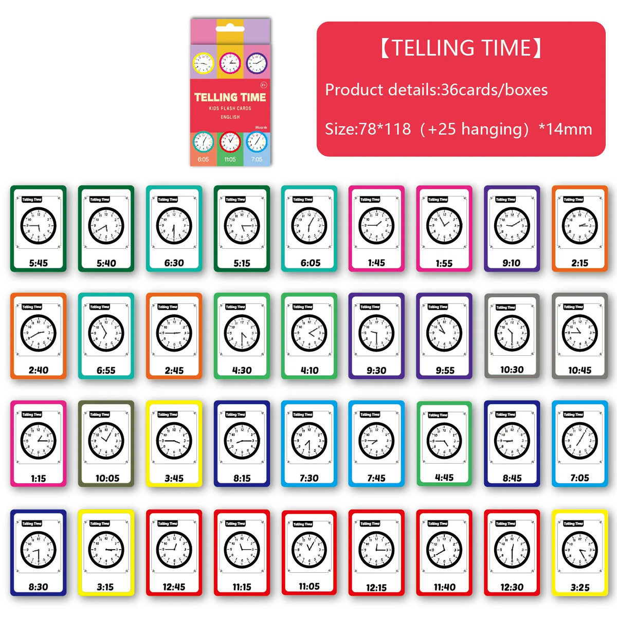 Animal Shape Color & Time Learning Flash Cards for Kids