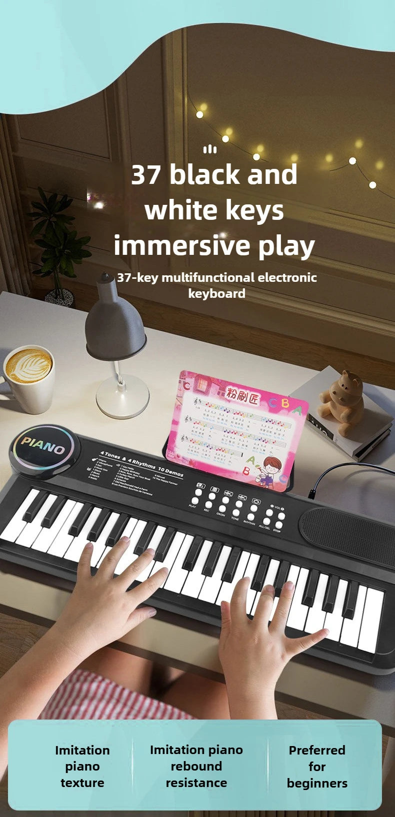 37-Key Kids Electronic Piano Keyboard with Microphone