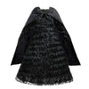 Black kids costume dress for a girl featuring a witch theme with a voluminous skirt.