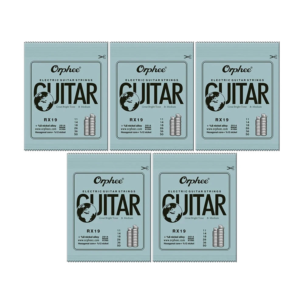 Pack of three boxes of Orphee electric guitar strings with nickel wound bright tone for a guitar