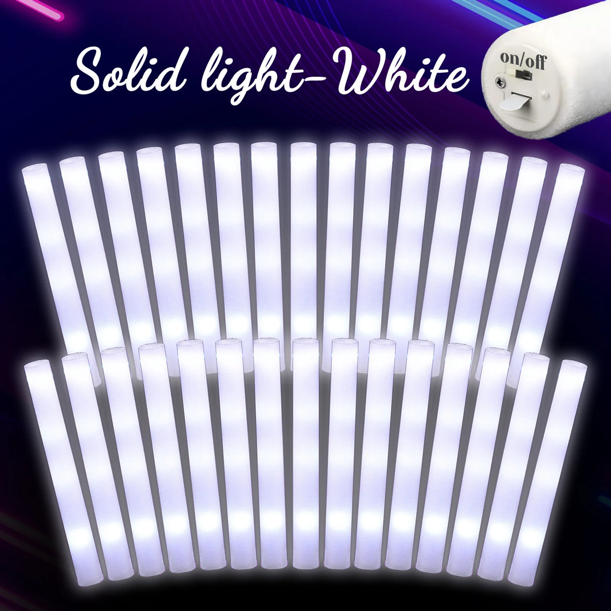 A set of white LED light bars or glow sticks arranged in a fan shape.