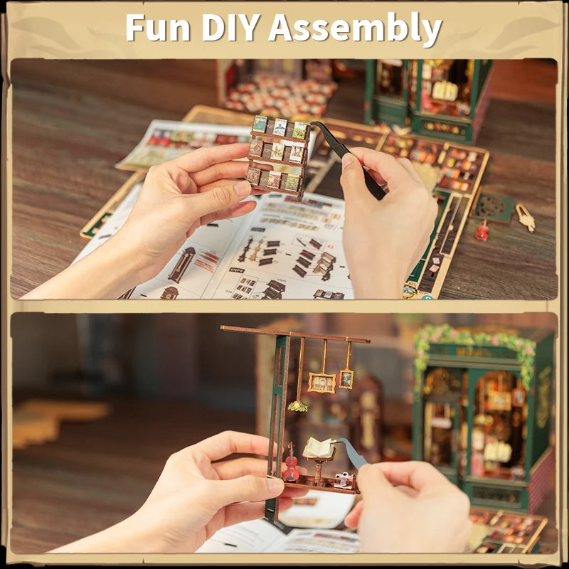 Owl Bookstore Miniature Book Nook DIY Kit with LED Lighting