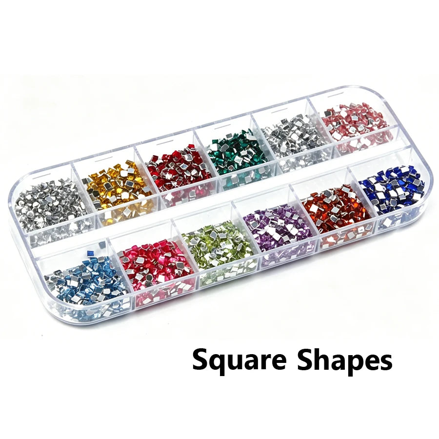 12-Color Glass AB Rhinestone Nail Art Kit