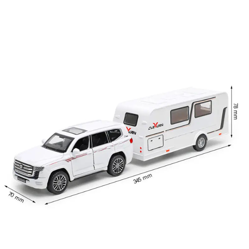 White diecast metal RV camper truck model with sound and light