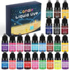 Kit de colorants liquides pour bougies dans diverses couleurs, dont vert, marron, jaune et violet.