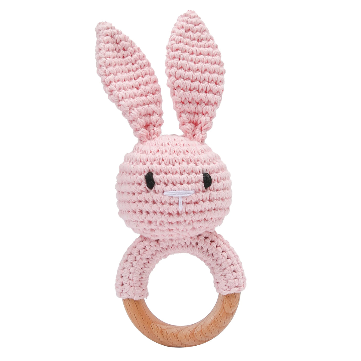 Handcrafted Wooden Crochet Animal Rattle for Babies