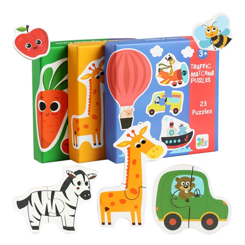 Wooden Jigsaw Matching Puzzle – Animal, Fruit & Traffic Themed Learning Toy for Toddlers