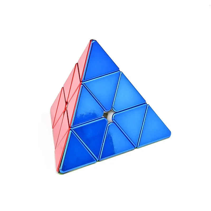 A blue and red magnetic 3x3 speed cube viewed from an angle.