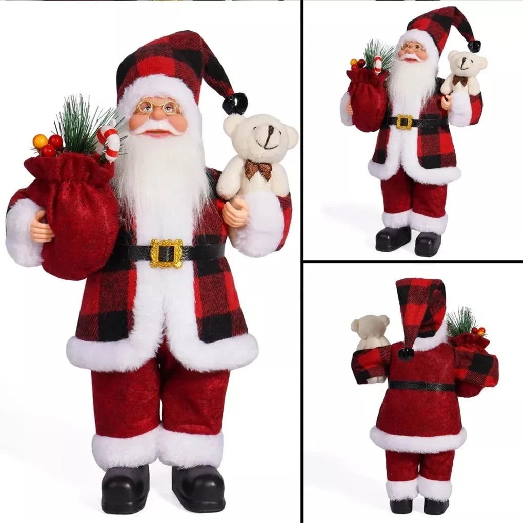 A 30cm Christmas Santa Claus figurine with a red and black plaid suit and white beard.
