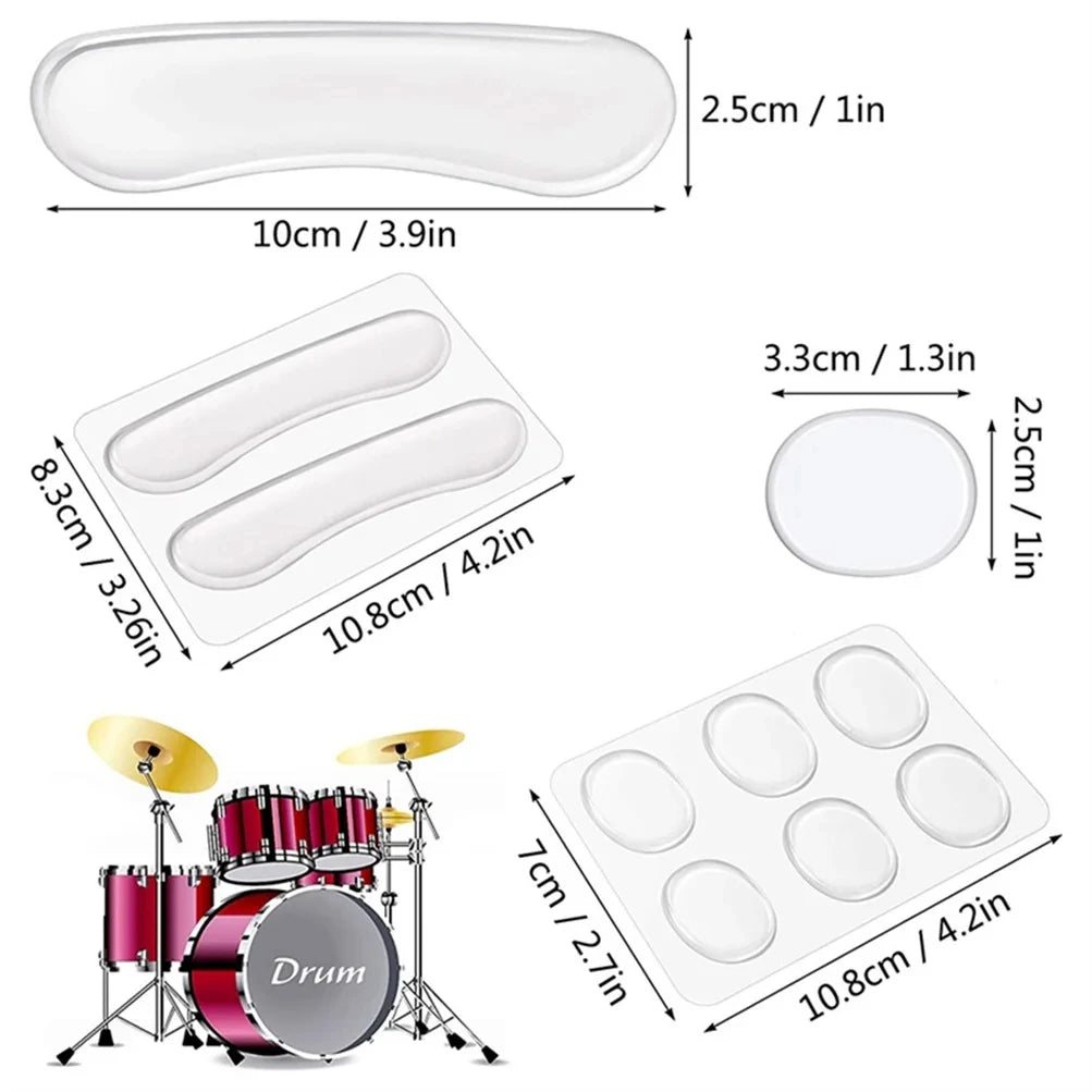 Silicone drum dampening pads in various sizes and shapes for tone control