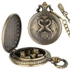 A brass steampunk dragon pocket watch dice case with a lid and seven mini dice.