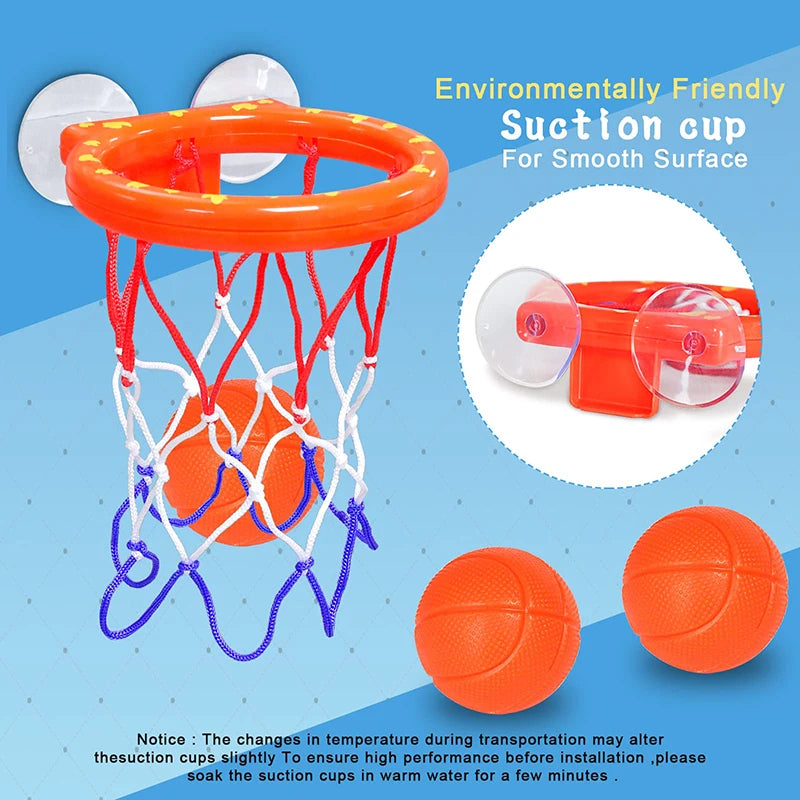 Orange suction cup basketball hoop set with three balls for toddlers