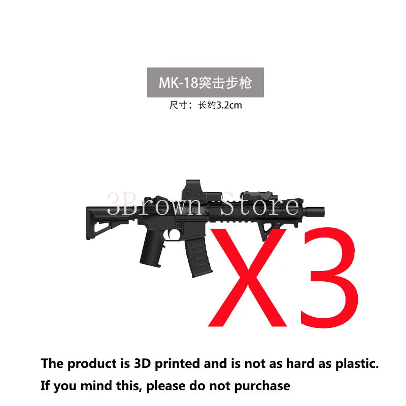 3D printed MK-18 rifle model with accessories